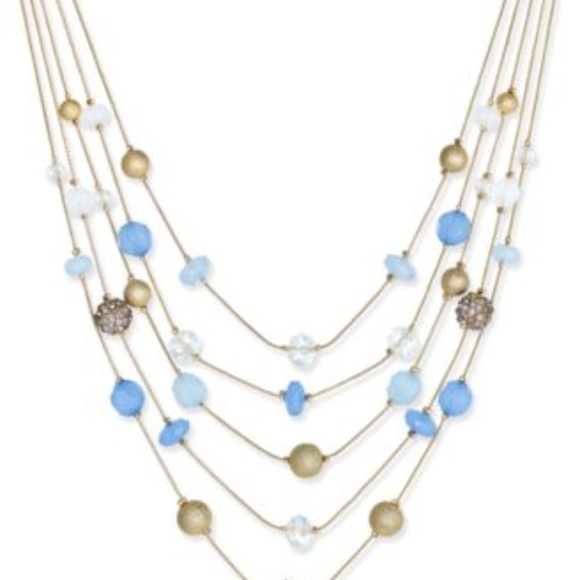 INC Multi Beaded Layered Statement Necklace Blue - Picture 5 of 5